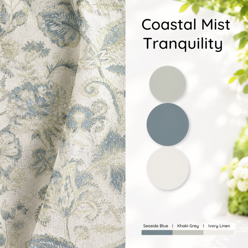 Blackout Jacobean Floral Pleated Curtains 84 Inch Long Set of 2