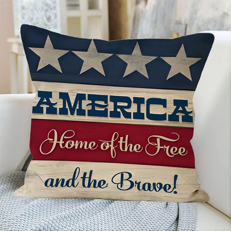 Patriotic Independence Day Pillow Cover 18x18 Inches - Red White Blue Flag Throw Pillowcase