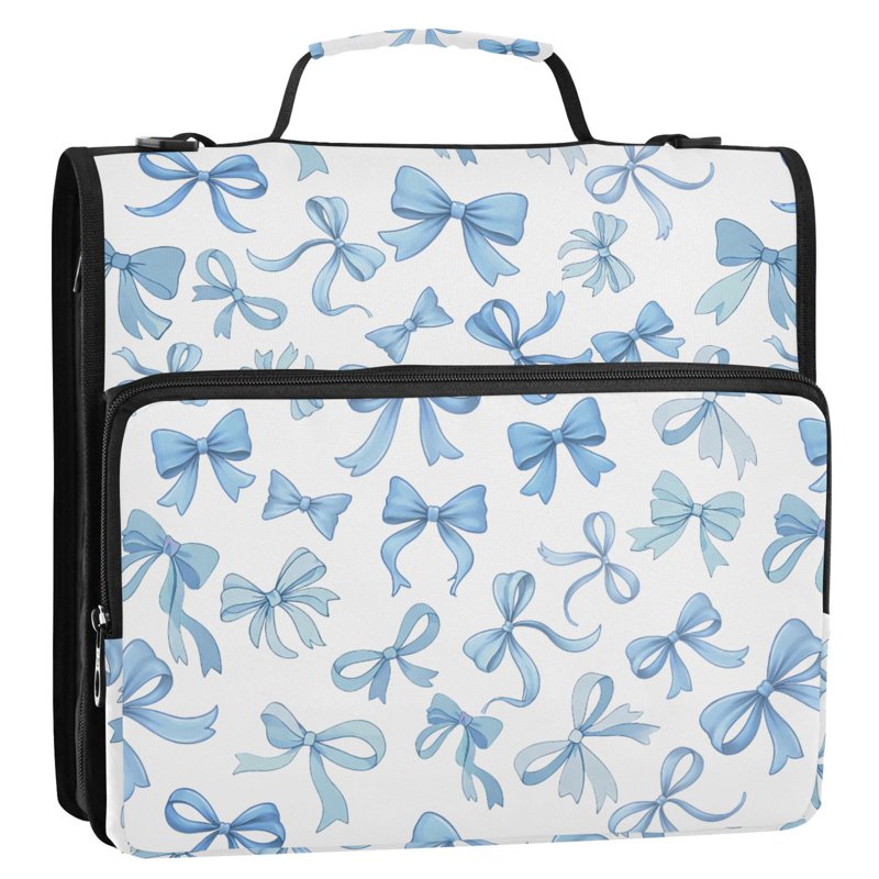 Zipper Binder with Bow Pattern, 3-Ring File Organizer, 500 Sheets Capacity