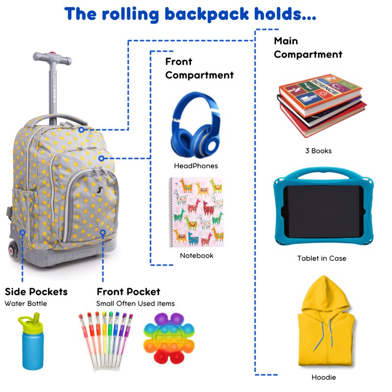 Kids Rolling Backpack with Insulated Lunch Bag - School & Travel