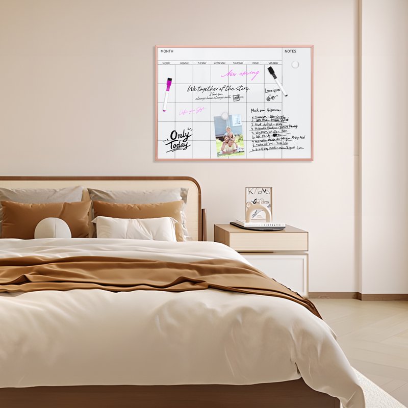 Magnetic Monthly Calendar Whiteboard 17x23 Inches with Rose Gold Frame for Wall Office Home School