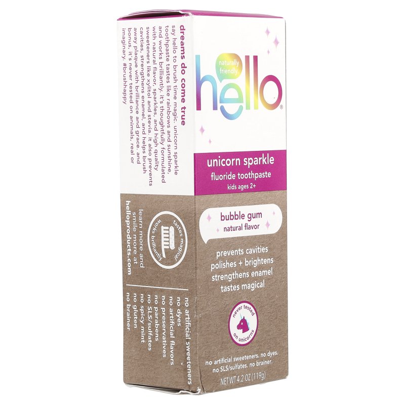 Hello Unicorn Sparkle Kids Toothpaste with Fluoride 3-Pack, Bubble Gum Flavor, 4.2 oz Tube
