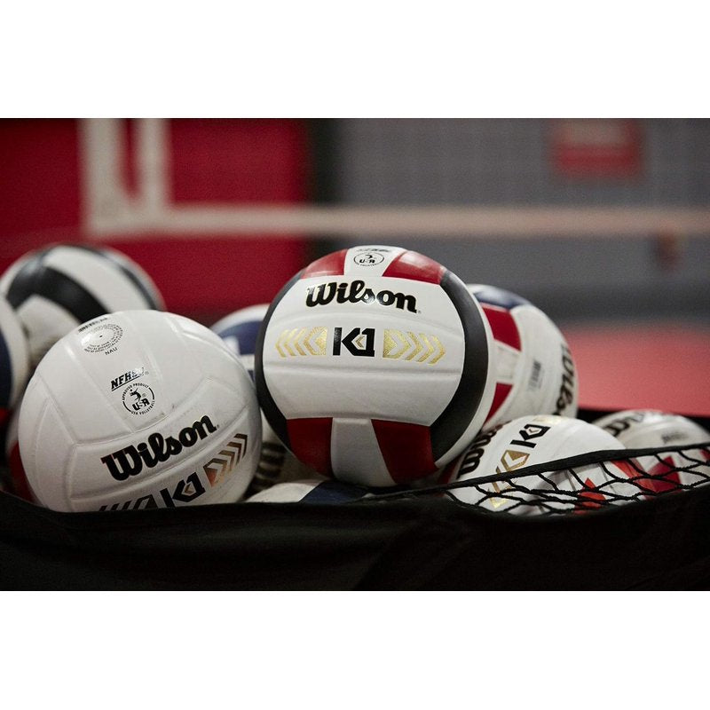 Indoor Volleyball - Wilson K1 Gold with Durable Leather Cover, Size 5 for Competitive Play