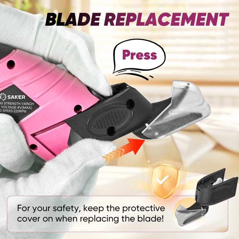 Cordless Electric Scissors for Fabric & Crafting, Lightweight, Rechargeable Pink