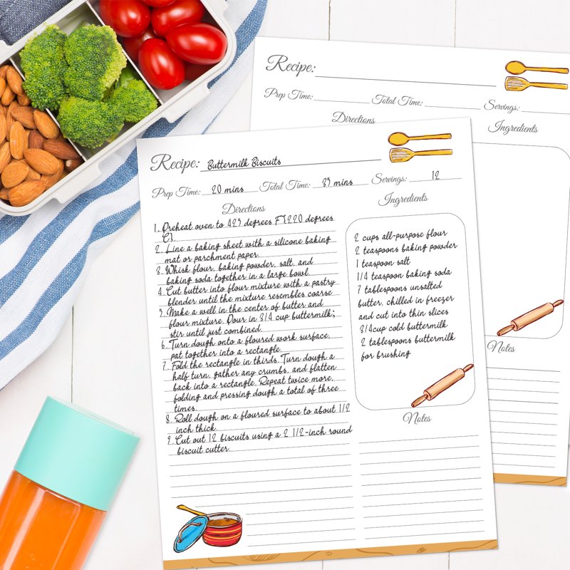 Recipe Binder 8.5x11 with Plastic Sleeves & Recipe Cards - Organize Your Family Recipes