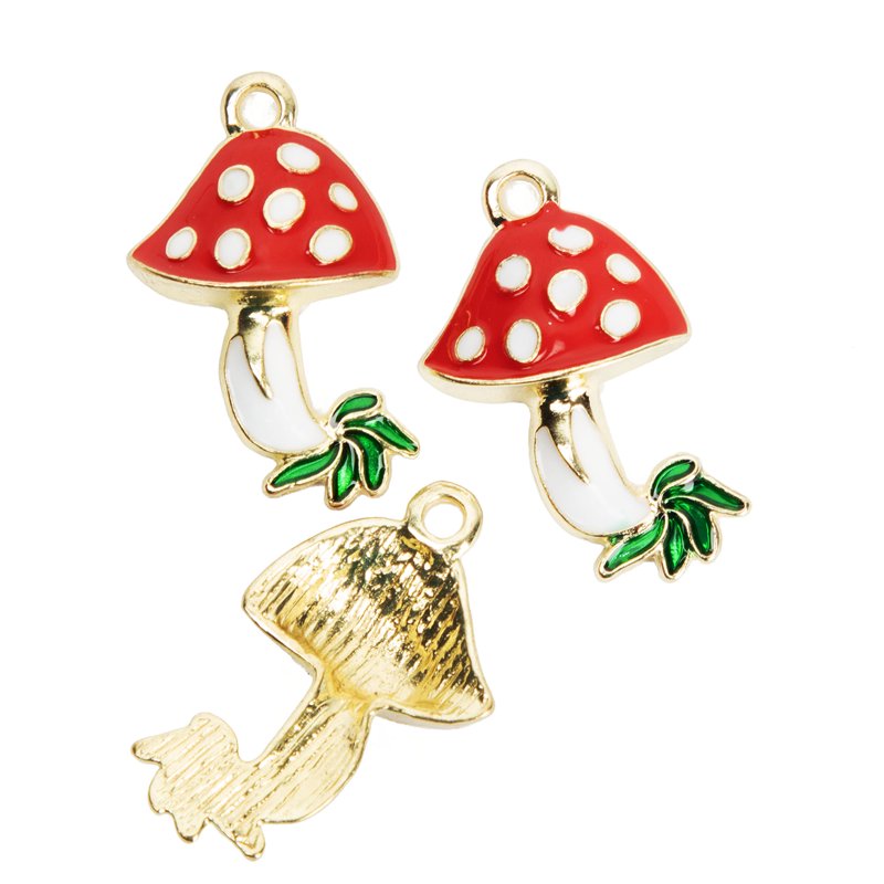 3Pcs Unisex Enamel Mushroom Charms for Jewelry Making & Accessories