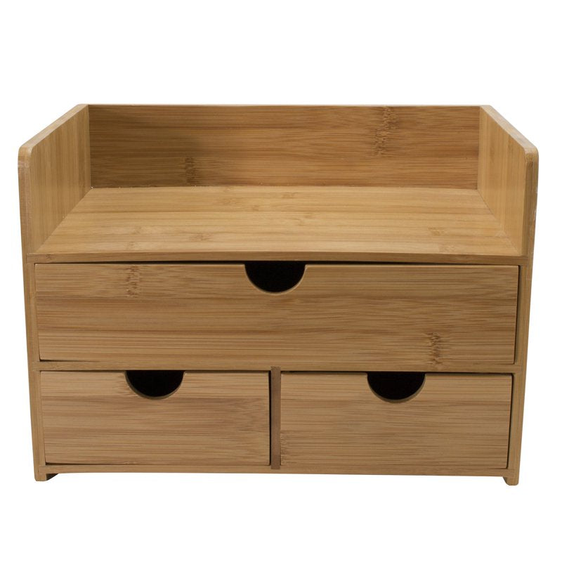 3-Tier Bamboo Desk Organizer with Drawers and Shelf for Office Supplies