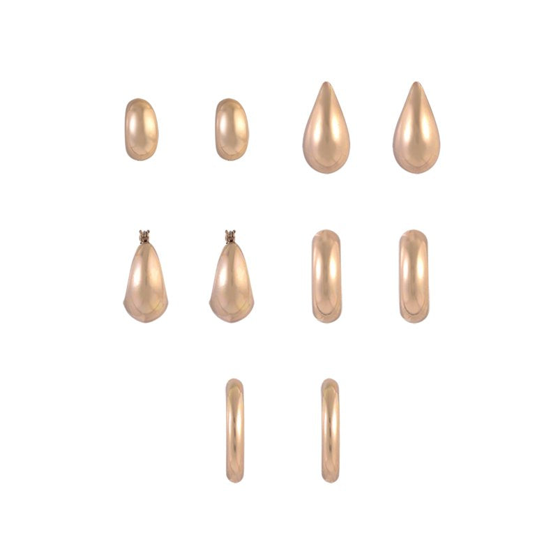 Gold Tone Hoop Earring Set with 15 Pairs - Small & Chunky Styles