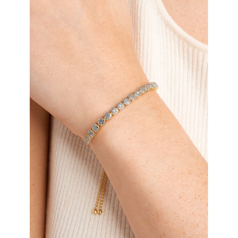 Silver Plated Gold Tone Bolo Bracelet with Diamond Accent - 9 Inch