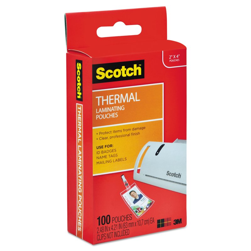 Scotch Laminating Pouches 2.4x4.2 Inch Clear 5 Mil Pack of 100