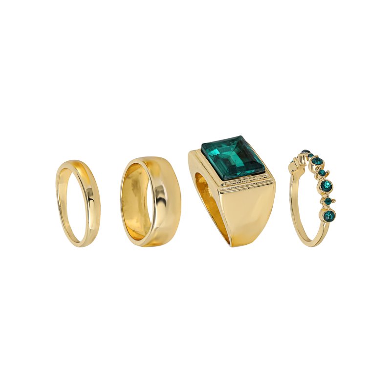 Jessica Simpson Women's 4-Pack Gold-Tone Stackable Ring Set with Emerald Stone