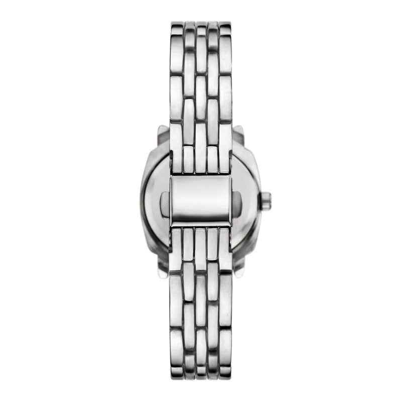 Women's Silver Square Cushion Watch 26mm with Sunray Dial & 5-Link Bracelet