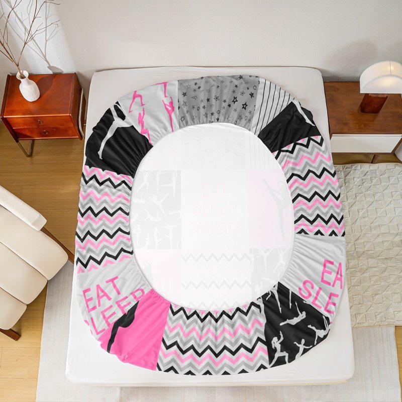 Twin Sheet Set - Pink White Gray 345 | Manfei Gymnastics Themed 3-Piece Bedding