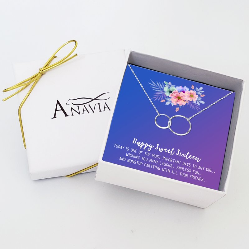 Sweet Sixteen Jewelry Gift Set with Necklace and Card - Silver Infinity Rings - Gift for Her & Daughter