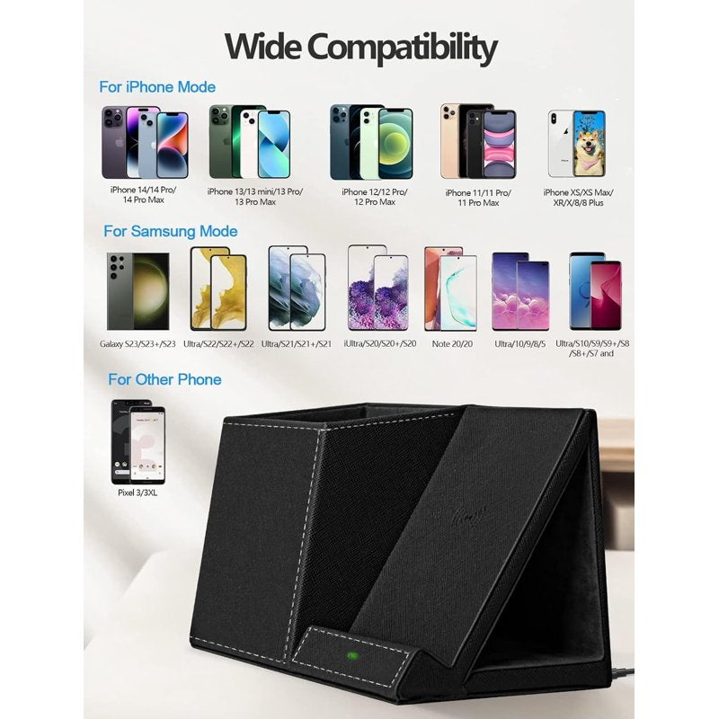 Wireless Charging Desk Organizer with Phone Stand & Pen Holder