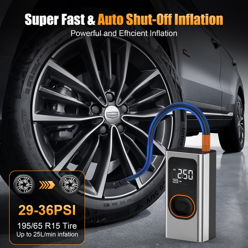 Cordless Tire Inflator Portable Air Compressor with Digital Pressure Gauge & LED Light