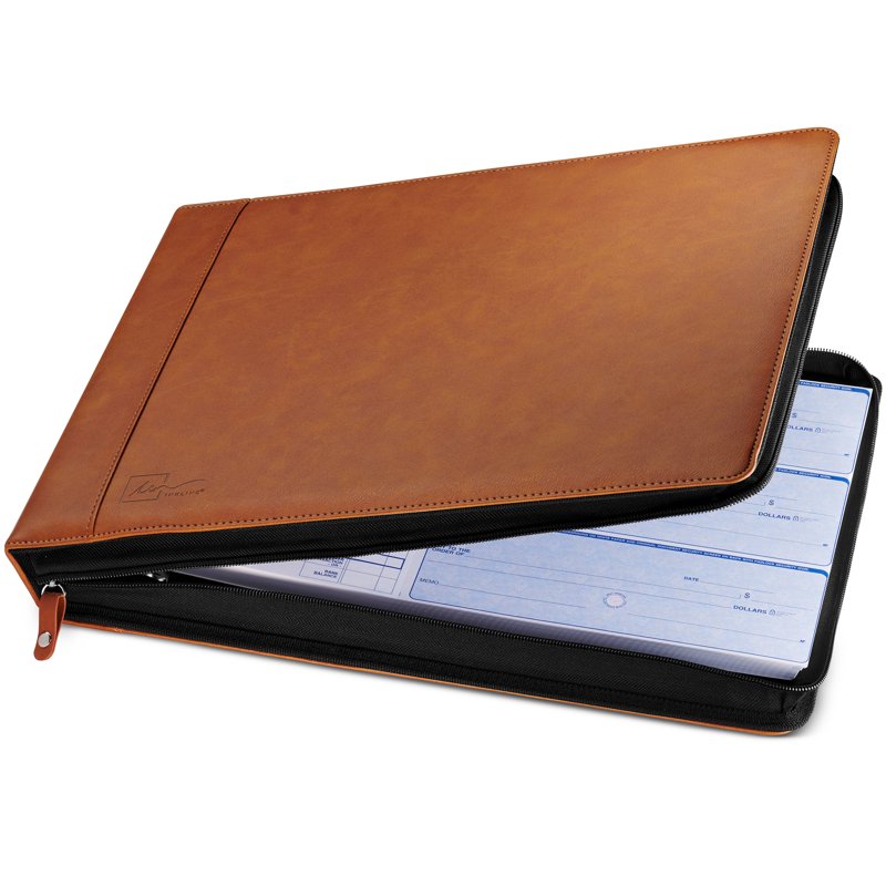 Check Binder Portfolio Organizer 7-Ring Capacity 9x13 Slim PU Leather