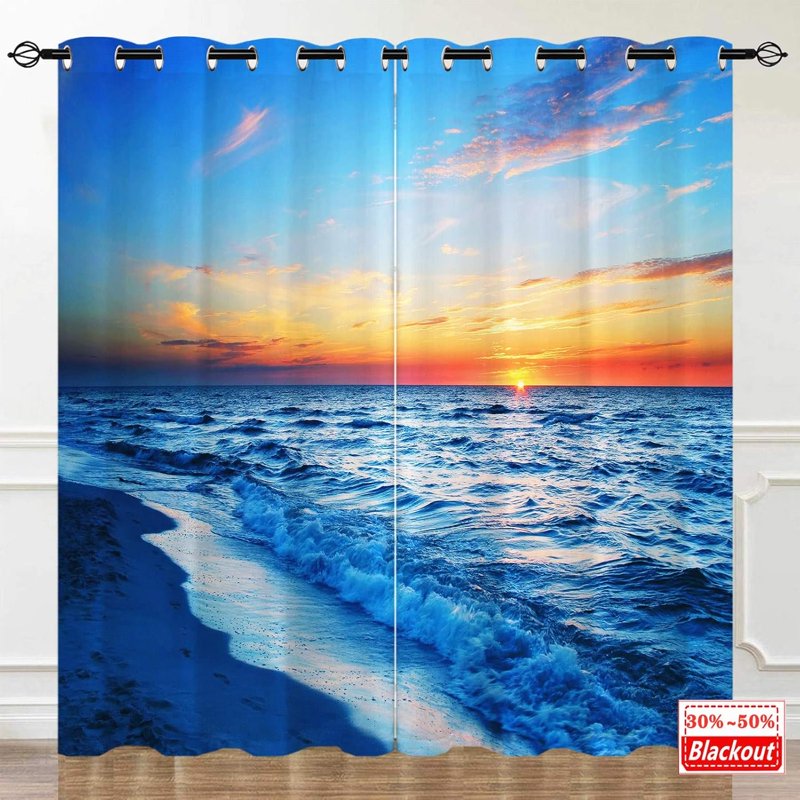 Beach Landscape Waterproof Curtains for Bedroom & Living Room - 2 Panels