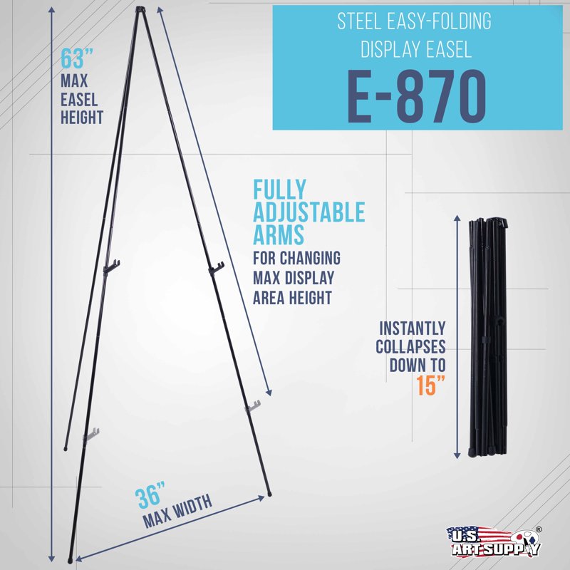 Portable 63-Inch Steel Folding Display Easel with Adjustable Holders