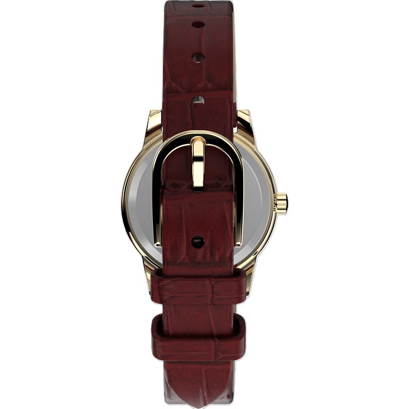 Women’s Dress Watch with Gold Tone Brass Case and Burgundy Leather Strap - 25mm