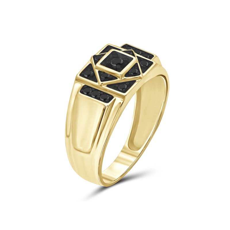 Men's Black Diamond Ring 0.25 CTW Gold Plated Silver Statement Jewelry
