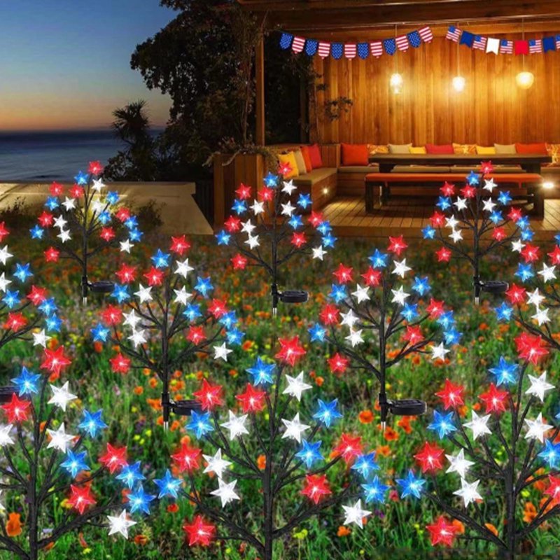 Outdoor Patriotic Solar Star Pathway Lights - Waterproof 4th of July Garden Decor