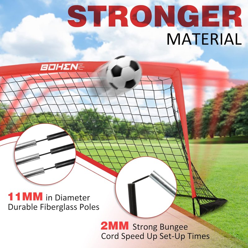 BOHEN 9x5 Ft Portable Soccer Goal - 2 Pack Red with Carry Bag, Easy Fold, Indoor/Outdoor