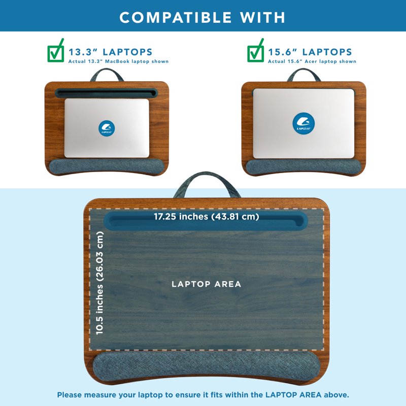 LapGear Portable Lap Desk with Cushion - Espresso Woodgrain, Fits 15.6-Inch Laptop