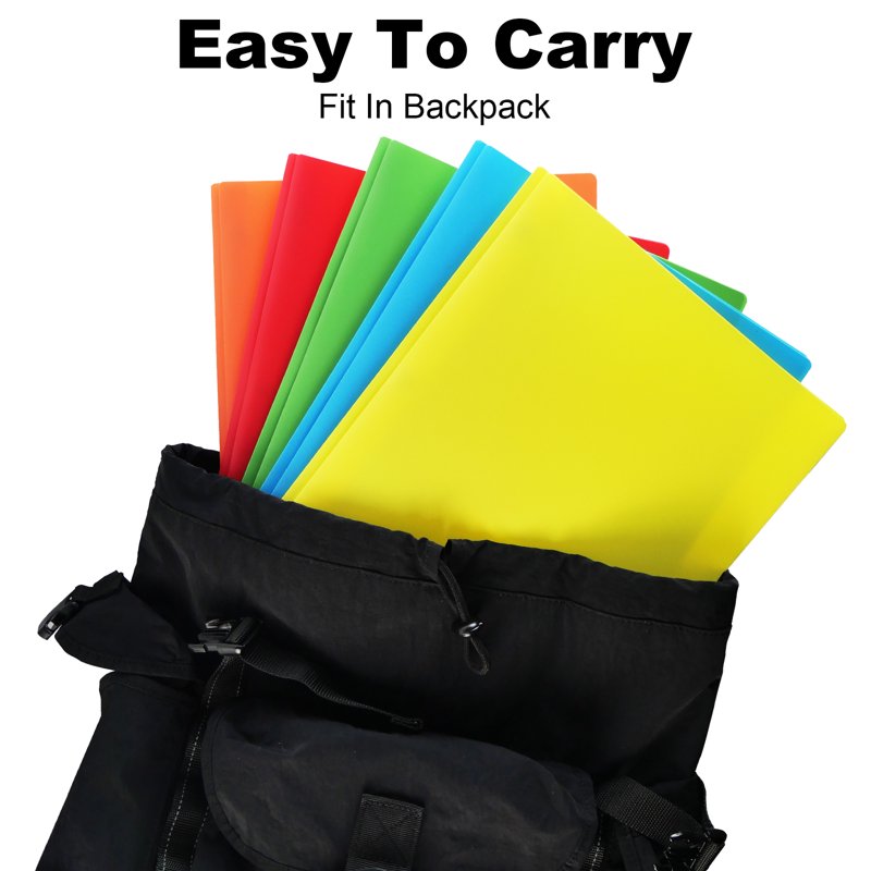 Colorful 10-Pack Plastic Folder with 3 Prongs & Pockets - Office & Classroom Document Holders