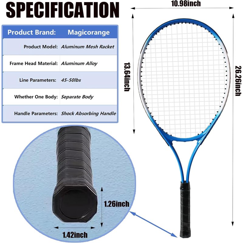 Adult Tennis Racket Set 2 Pack with Balls Overgrips Trainer Bag - 27 Inch
