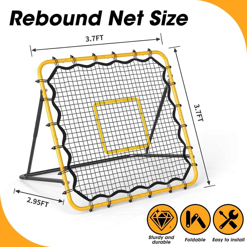 Adjustable Rebound Net for Soccer Baseball Volleyball - 3.7x3.7 ft
