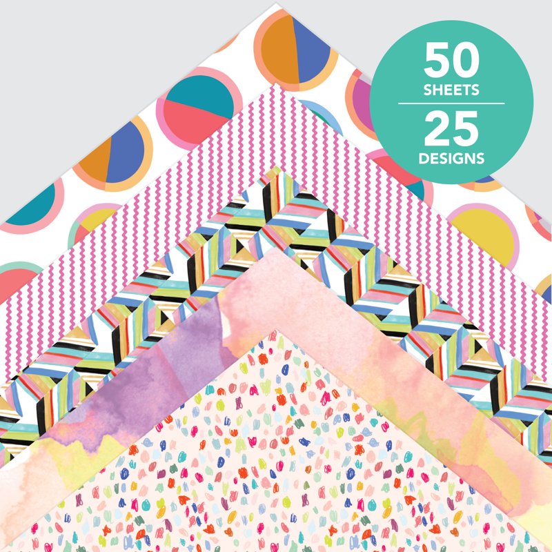 Bright Colorful Scrapbook Paper Pad - 50 Sheets, 25 Designs, 12x12 Inches