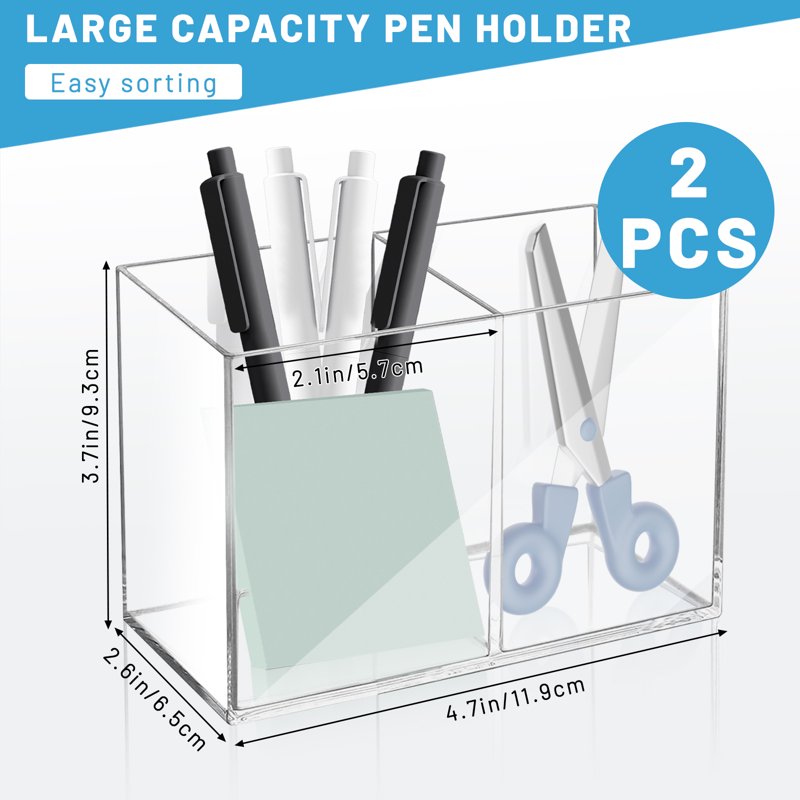 Clear Acrylic Pen & Makeup Brush Organizer with Multiple Compartments for Desk and Home