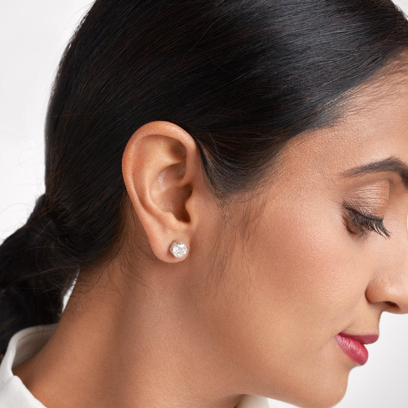Moissanite Stud Earrings in Rhodium Silver - 2 Carat Diamond Equiv, Gift Box