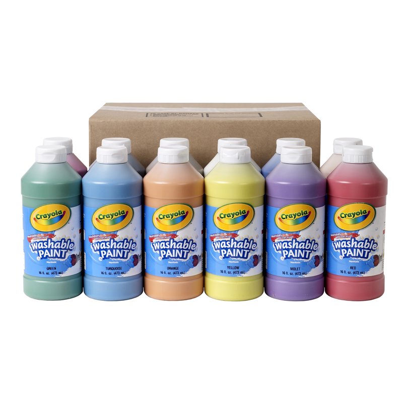 Washable Paint Bottles - Assorted Colors, 16 oz, 12 Pack