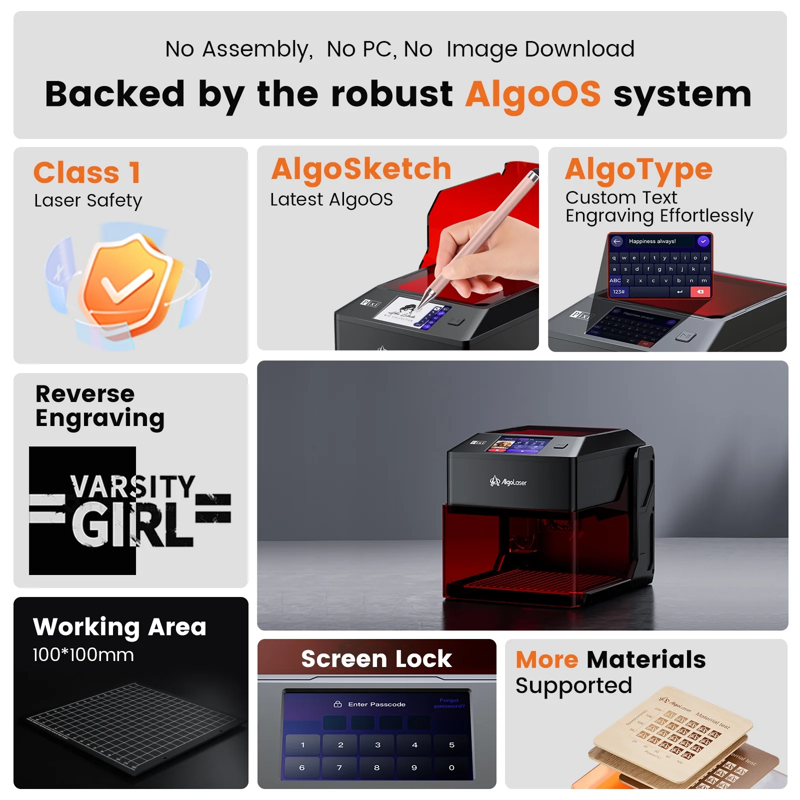 Portable Laser Engraver Machine with 3.5-inch Touchscreen - 10W for Wood Metal Glass