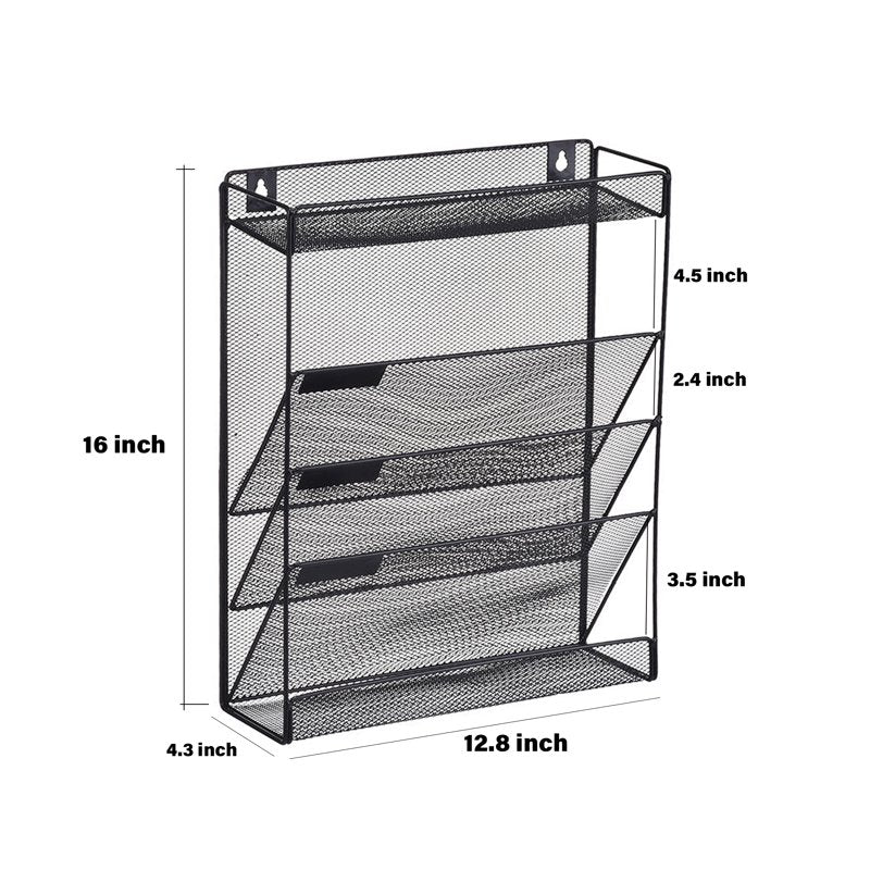 5-Tier Wall Mount File Organizer Black Office Home Classroom Storage