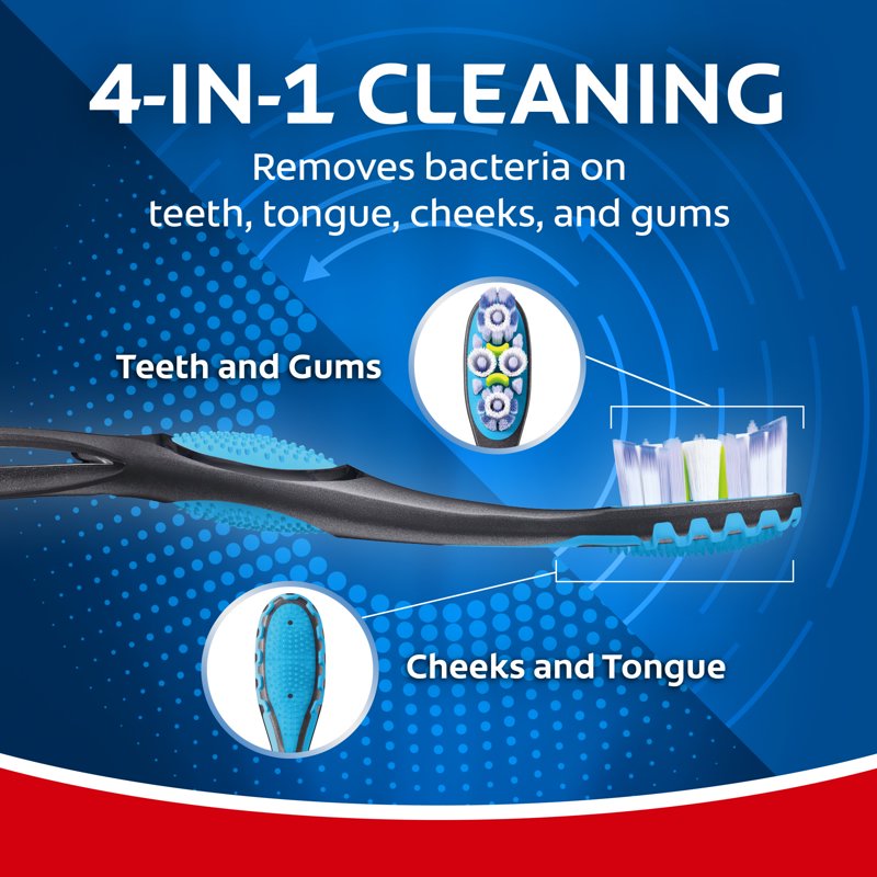 Manual Adult Toothbrush Pack with Floss-Tip & Tongue Cleaner – 2 Pack