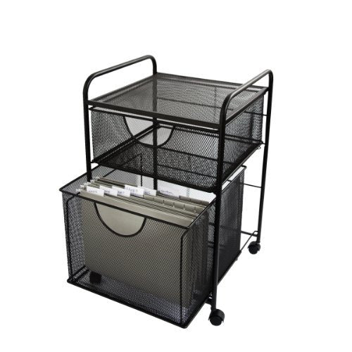 Mesh Hanging File and Storage Cart with Drawer for Office Organization
