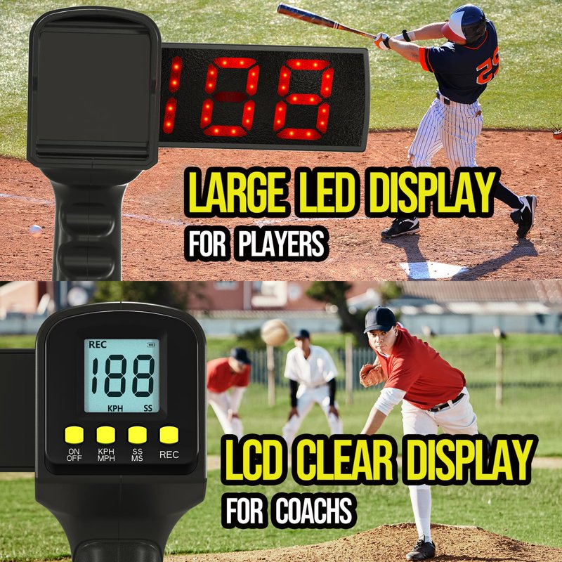 Baseball Radar Gun with LED & LCD Display, Adjustable Tripod, Speed Sensors