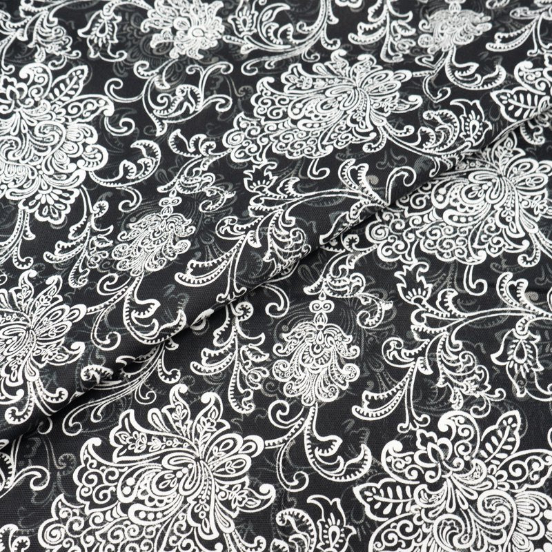 Cotton Duck Fabric for Quilting & Sewing - 2 Yards, Black Scroll Print, 45" Wide
