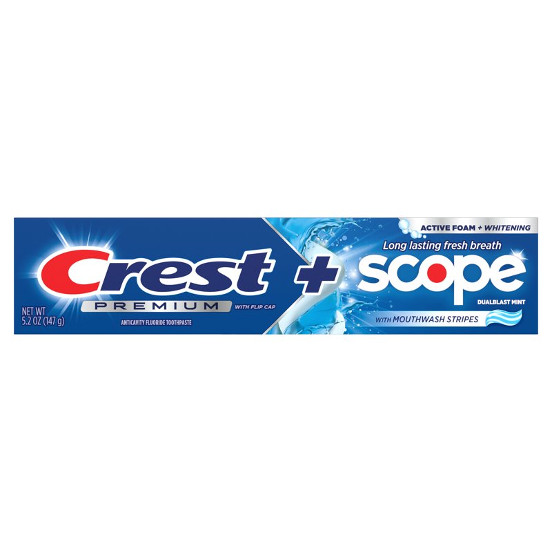 Crest Mint Fluoride Toothpaste with Scope Dual Blast, 5.2 oz - Multipack