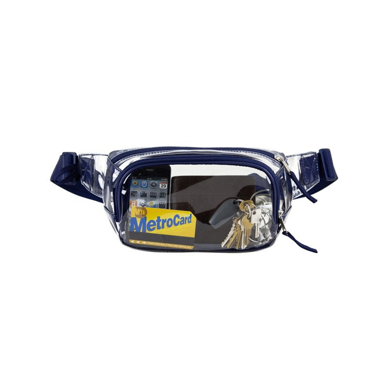 Unisex Adjustable Waist Fanny Pack with Transparent Blue or Red Panel
