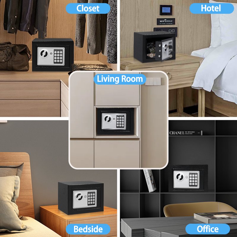 Wall-In Style Electronic Digital Safe Box 0.17 Cu Ft Security Safe with Key Lock