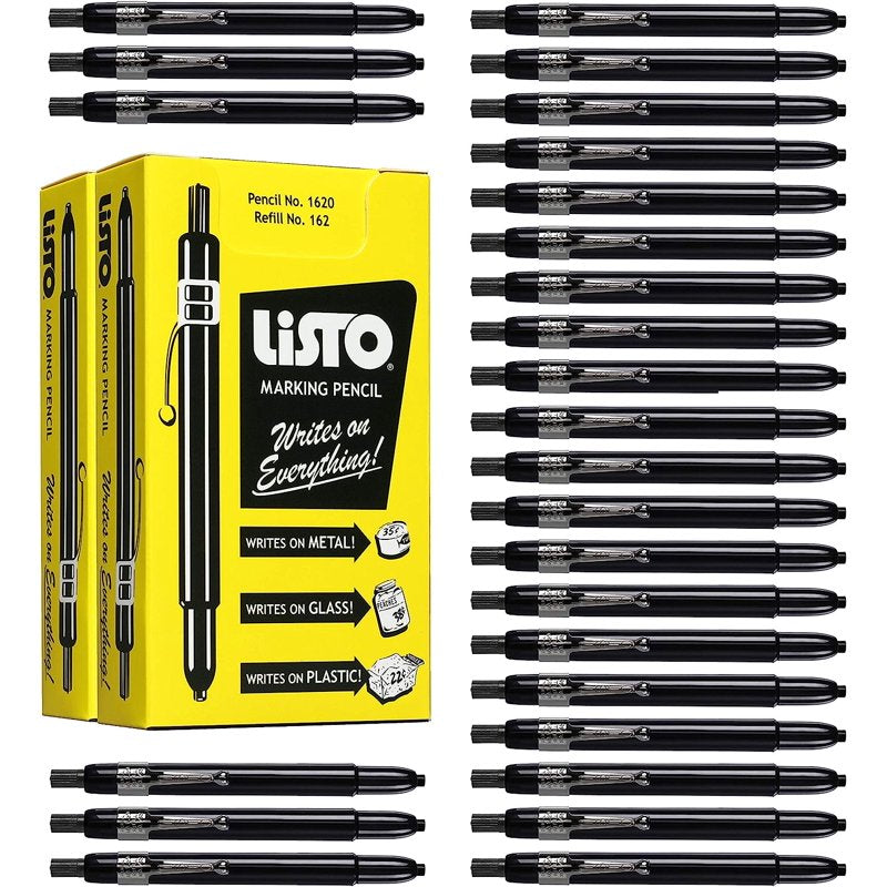 Refillable China Marking Pencils - Black Wax Markers for Non-Porous Surfaces (24)