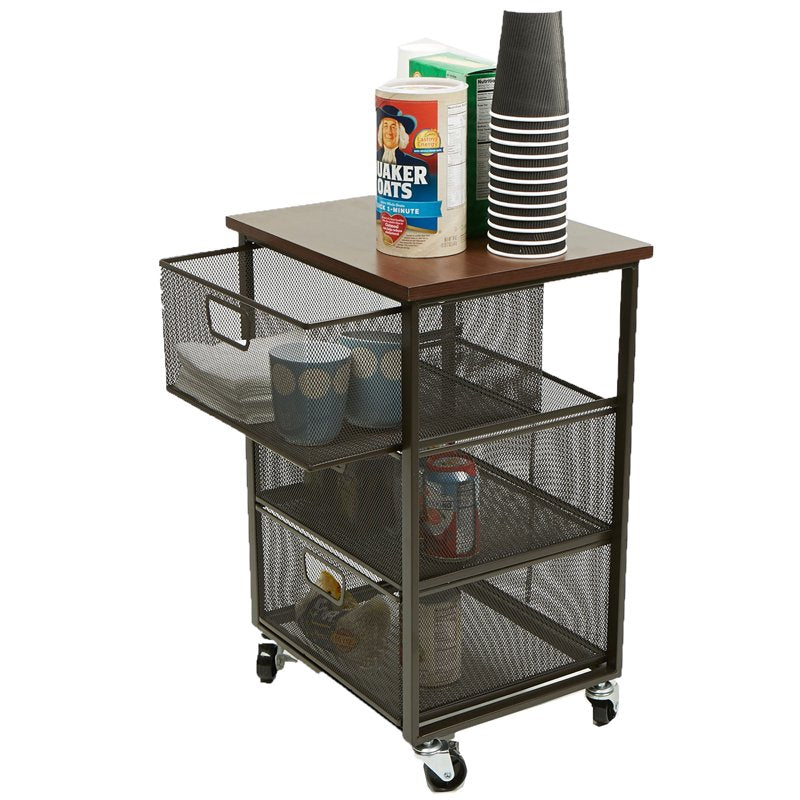 3-Drawer Metal Rolling Storage Cart with Wood Top - Office Organizer, Mobile Cabinet