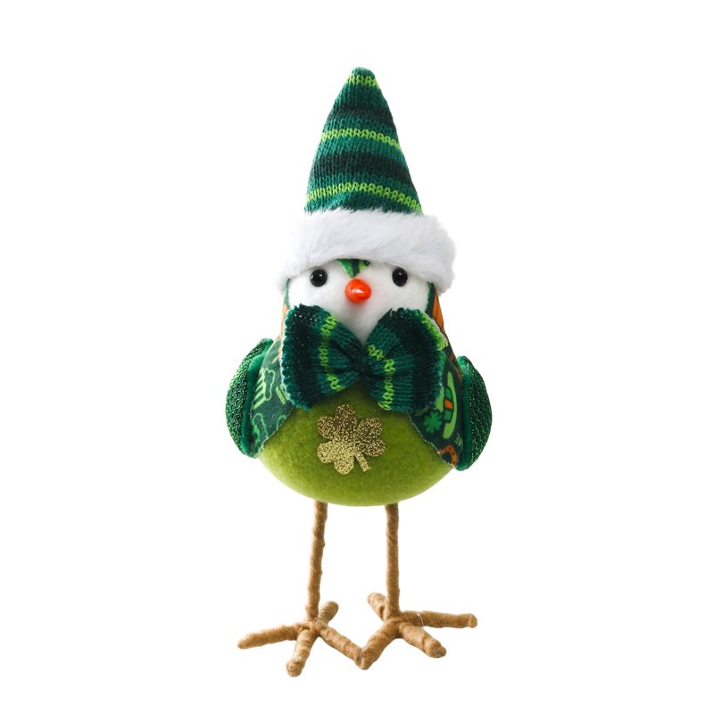 St Patrick's Day Bird Decorations Fabric Figurine with Leprechaun Hats and Shamrocks