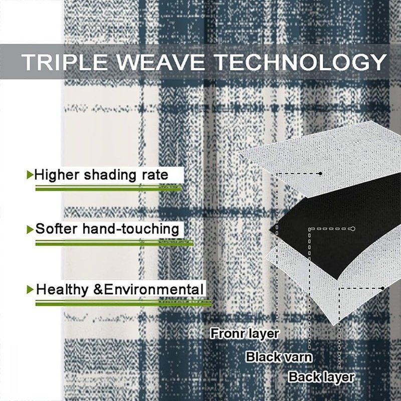 High-Resolution Plaid Pattern Thermal Insulated Curtain Set - Blue, 2 Panels