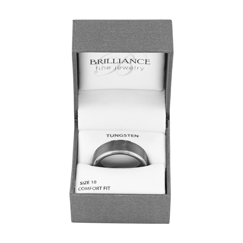 Men's Black Tungsten Wedding Band 8MM Step Edge Two-Tone Finish Comfort Fit