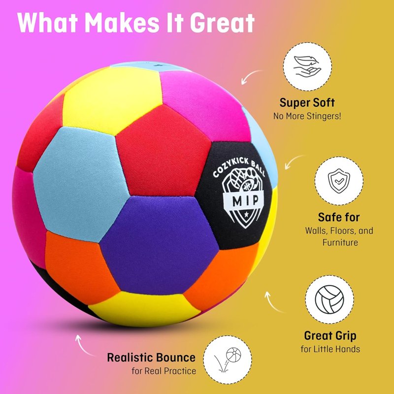 MIP Soft Indoor Soccer Ball – Size 4 with Cushioned Foam Core for Safe Indoor Play